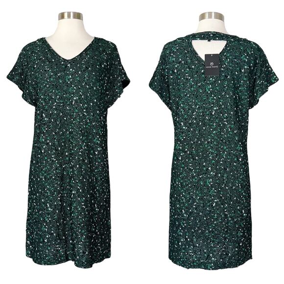 NEW Ming Wang | Tweed Boucle stretch Knit Green Black Cap Sleeve Sheath Dress S - Picture 1 of 11